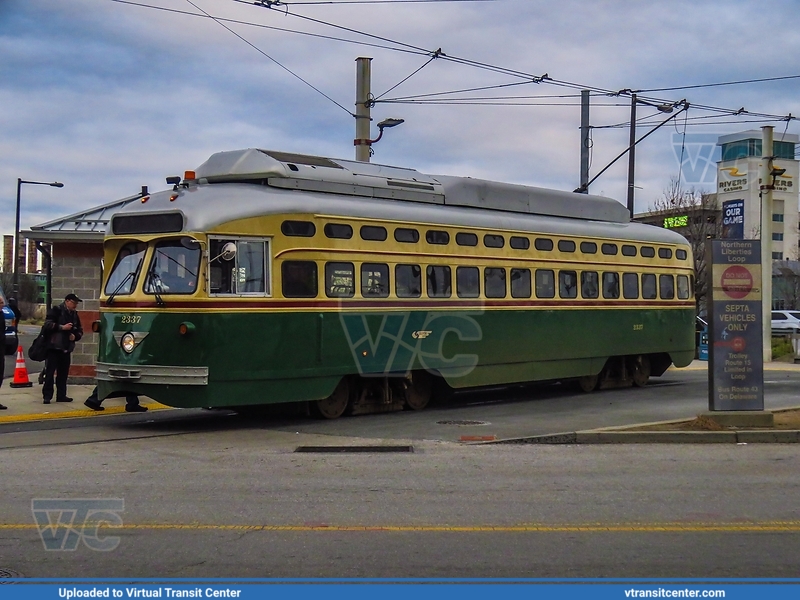 SEPTA Trolley PCC-II 2337 on route 15
Route 15 Trolley to 63rd-Girard
St. Louis Car Co. PCC-II
Keywords: SEPTA;PCC;PCC-II;Trolley Cars;Trolley