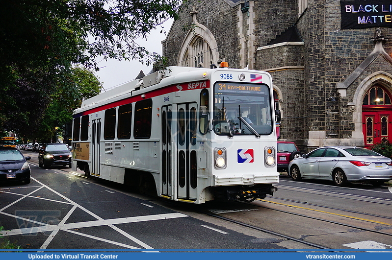 SEPTA 9084 on route 34
Route 34 (T2) to 61st-Baltimore
Kawasaki LRV
48th Street and Baltimore Avenue, Philadelphia, PA
