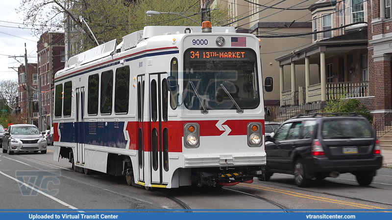 SEPTA Trolley K-Car 9000 with Retro Livery on Route 34
Route 34 (T2) to 13th-Market
Kawasaki LRV
