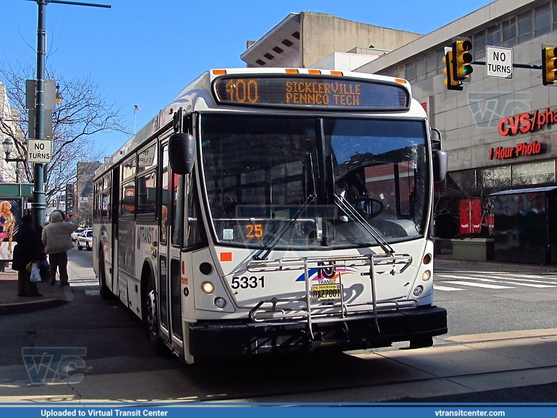 NJ Transit 5331 on route 400
400 to Sicklerville, Penco Tech
NABI 416.15 Suburban
11th and Market Streets, Philadelphia, PA
February 9th 2012
Keywords: NJT;NABI 416