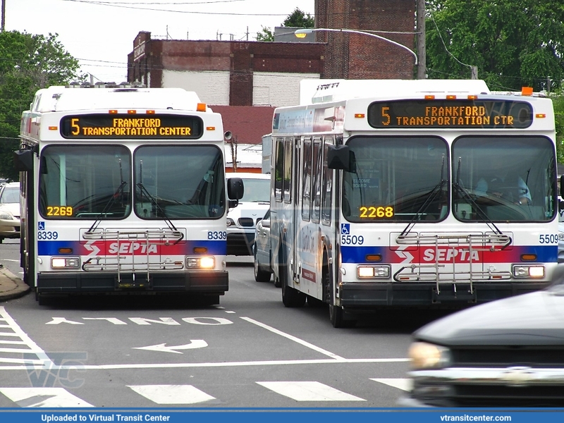 SEPTA 5509 and 8339 on Route 5
Route 5 to Frankford Transit Center
New Flyer D40LF (5509) and New Flyer DE40LF (8339)
Torresdale and Frankford Avenues, Philadelphia, PA
May 24th, 2017
Keywords: D40LF;DE40LF