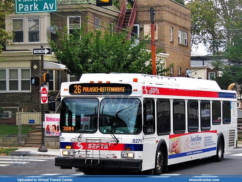 SEPTA 8271 on route 26
26 to Rittenhouse-Pulaski
New Flyer DE40LF
Park Ave and Olney Avenue, Philadelphia, PA
Keywords: New;Flyer;DE40LF