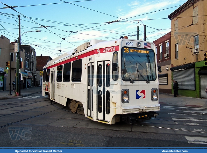 SEPTA Trolley K-Car 9009 on route 36
36 to 80th-Eastwick
Kawasaki Series 9000 LRV
October 24th 2017
Keywords: Kawasaki;LRV