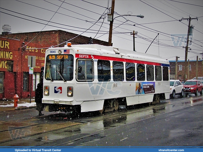 SEPTA Trolley K-Car 9045 on route 36 in the Snow
Photo taken at Island and Elmwood
December 9th, 2017
