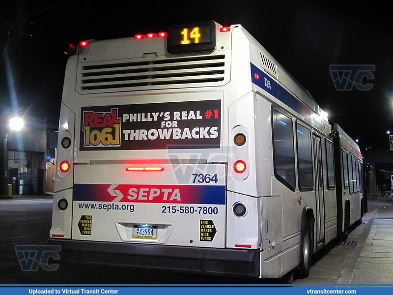 SEPTA 7364 on route 14
Rear Photo (Route 14)
NovaBus LFS Artic
Keywords: SEPTA;LFSA