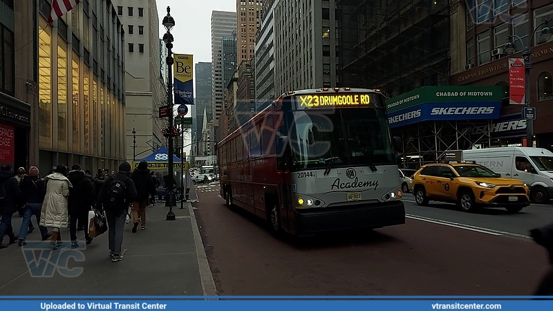 NJ Transit 20144 on MTA Route SIM23 
2020 NJT MCI D4500CT (operated by Academy Leonardo garage) on the MTA's SIM23. 

Due to a shortage of operators at Hoboken garage, Leonardo garage operators subbed in for them, including using NJT owned buses
Keywords: MTA;Academy;MCI;NJT;NJT Bus