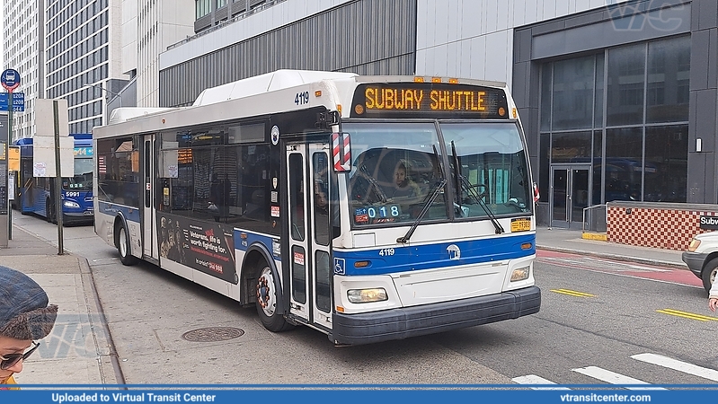 MTA New York City 4119 on an E shuttle 
MTA E shuttle 
Orion VII NG HEV
