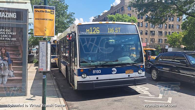 2015 Nova Bus #8193 on the M126 1 shuttle 
2015 Nova Bus #8193 on the M126 1 shuttle 
