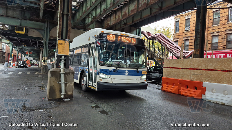 MTA New York City 7378 on the B90 F shuttle 
2015 NFI XD40 #7378 on the B90 F shuttle 
