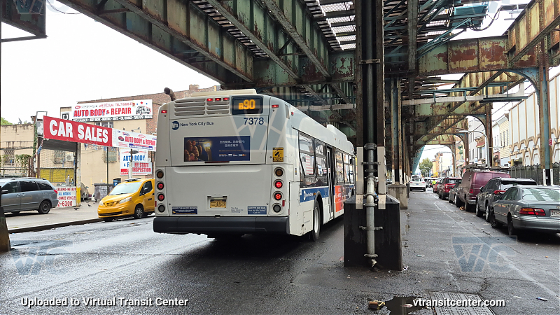 MTA New York City 7378 on the B90 F shuttle 
2015 NFI XD40 #7378 on the B90 F shuttle 
