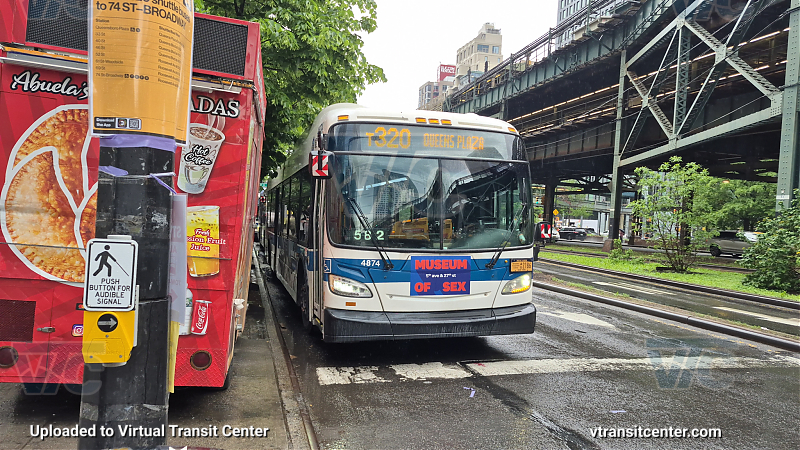 MTA New York City 4874 on the T320 7 shuttle 
2011 NFI XD40 #4874 on the T320 7 shuttle 
