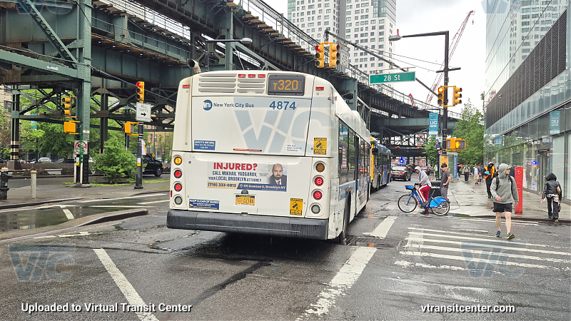 MTA New York City 4874 on the T320 7 shuttle 
2011 NFI XD40 #4874 on the T320 7 shuttle 
