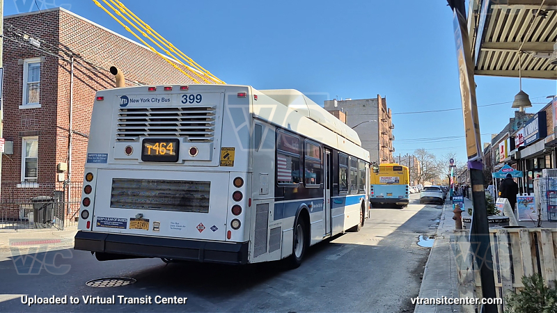 MTA New York City 399 on the T464 Q shuttle 
2012 NFI C40LF #399 on the T464 Q shuttle 
