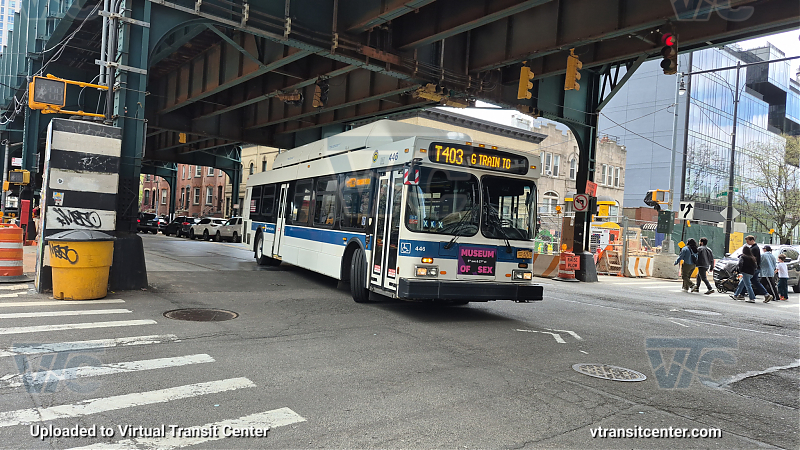 MTA New York City 446 on the T403 G shuttle 
2012 NFI C40LF #446 on the T403 G shuttle 
