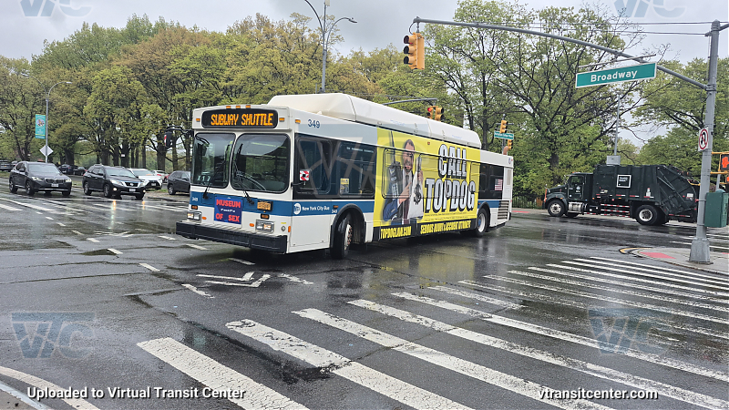 MTA New York City 349 on the 1 shuttle 
2012 NFI C40LF #349 on the 1 shuttle 

