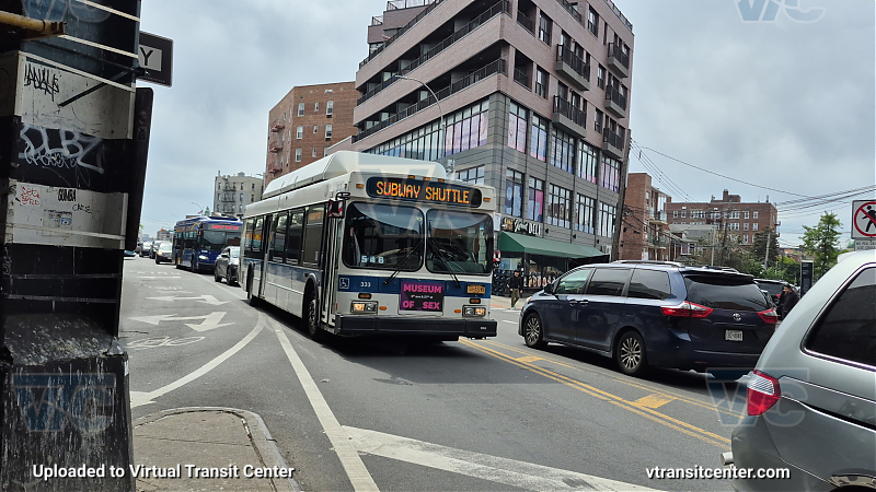 MTA New York City 333 on the T320 7 shuttle 
2012 NFI C40LF #333 on the T320 7 shuttle 
