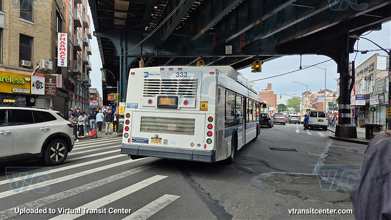 MTA New York City 333 on the T320 7 shuttle 
2012 NFI C40LF #333 on the T320 7 shuttle 
