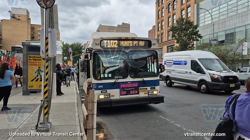 New York City Transit #309 on the T102 6 shuttle
New York City Transit #309 on the T102 6 shuttle
