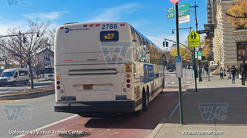 MTA New York City 2788 on the X27
2015 Prevost X3-45 #2788 on the X27
