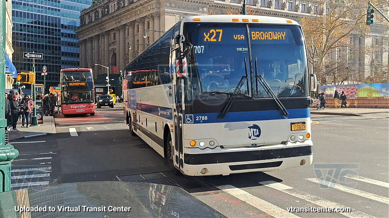 MTA New York City 2788 on the X27
2015 Prevost X3-45 #2788 on the X27
