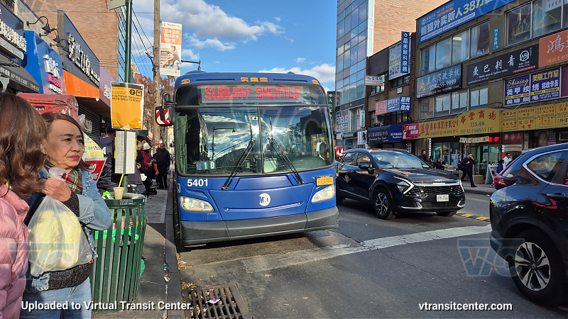 MTA New York City 5401 on the T321 7 shuttle 
2015 NFI XD60 #5401 on the T321 7 shuttle 
