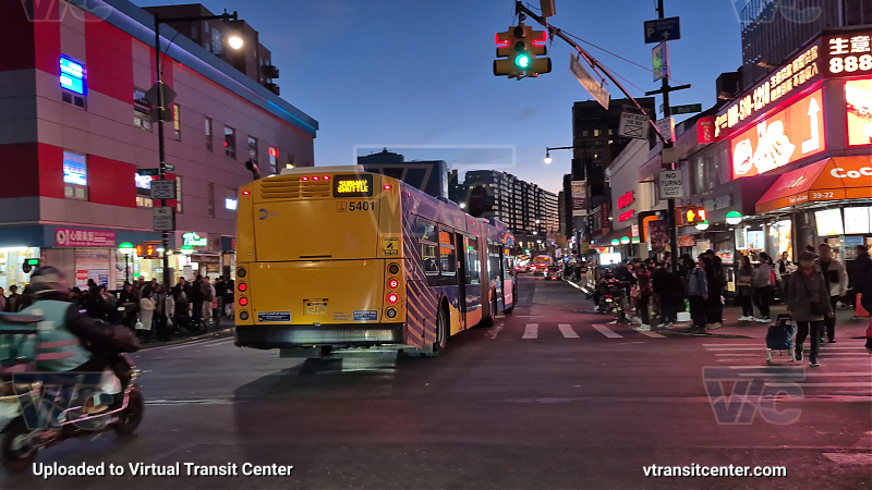 MTA New York City 5401 on the T321 7 shuttle 
2015 NFI XD60 #5401 on the T321 7 shuttle 
