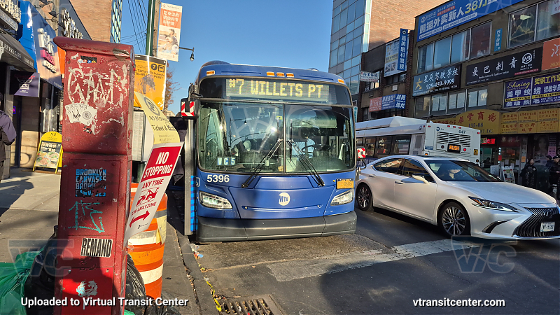 MTA New York City 5396 on the T321 7 shuttle 
2015 NFI XD60 #5396 on the T321 7 shuttle 

