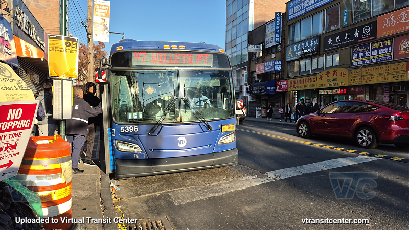MTA New York City 5396 on the T321 7 shuttle 
2015 NFI XD60 #5396 on the T321 7 shuttle 
