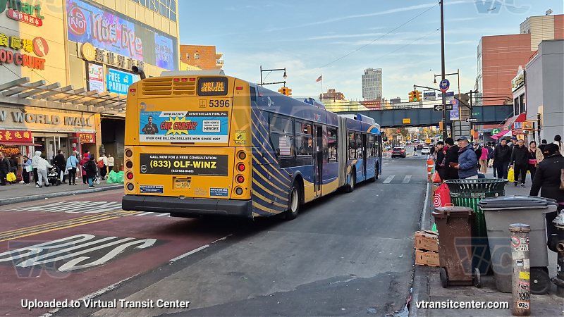 MTA New York City 5396 on the T321 7 shuttle 
2015 NFI XD60 #5396 on the T321 7 shuttle 
