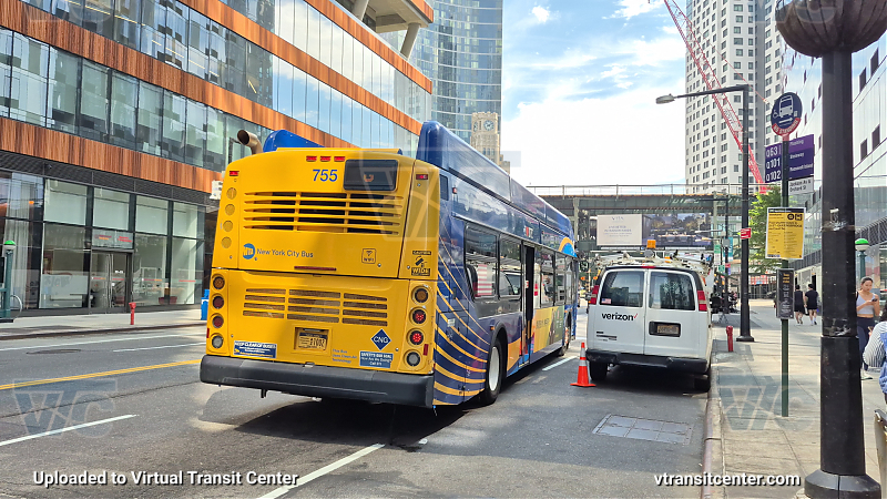 New York City Transit Bus #755 on the G shuttle 
To 21 St-Queensbridge 

