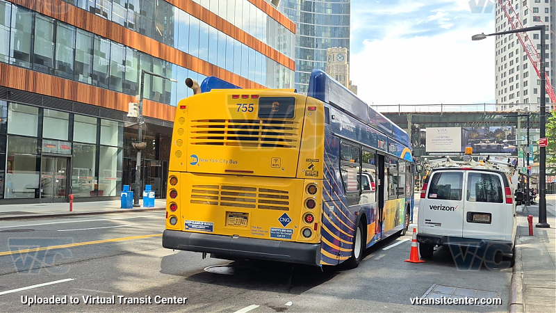 New York City Transit Bus #755 on the G shuttle 
To 21 St-Queensbridge 
