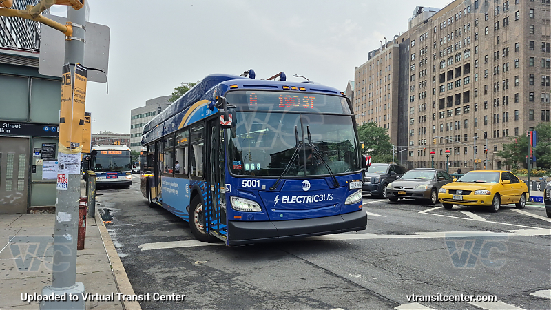 MTA New York City 5001 on the A shuttle 
New York City Transit Bus #5001 on the A shuttle 
