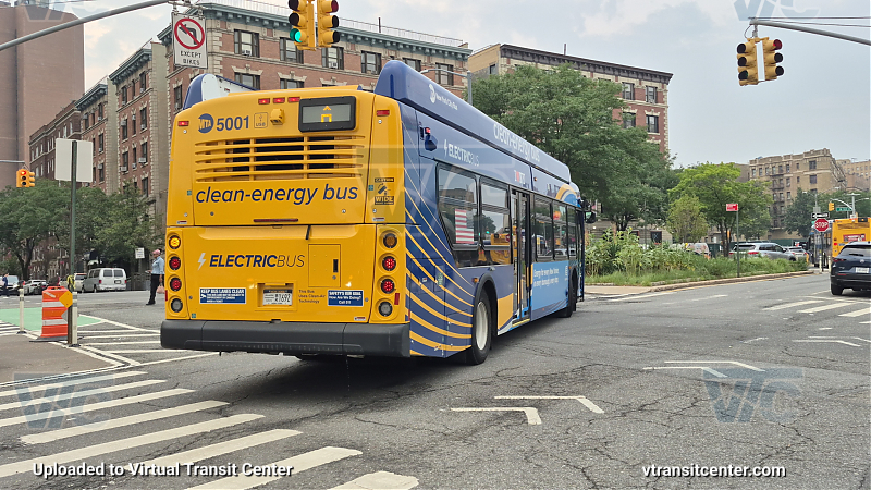 MTA New York City 5001 on the A shuttle 
New York City Transit Bus #5001 on the A shuttle 

