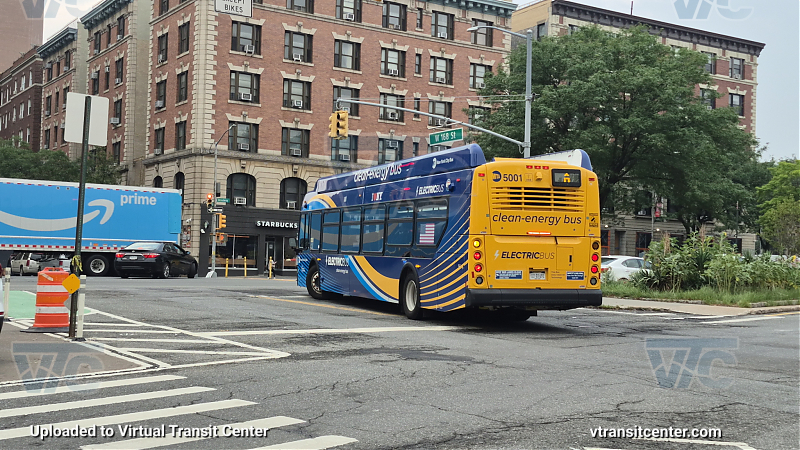 MTA New York City 5001 on the A shuttle 
New York City Transit Bus #5001 on the A shuttle 
