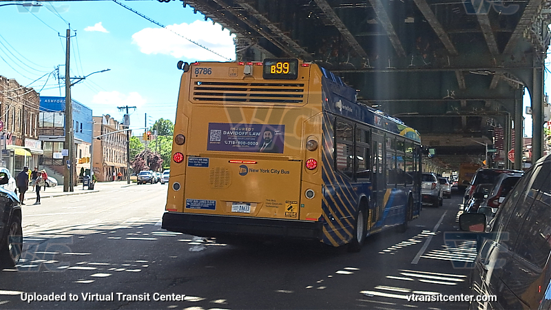 New York City Bus #8786 on the B99 3 shuttle 
2022 Nova LFS #8786 on the B99 3 shuttle 
