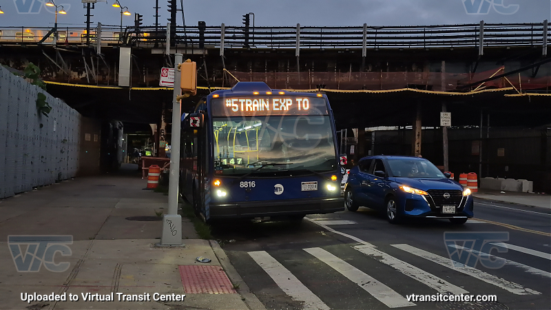 New York City Transit Bus #8816 on the 5 Express shuttle
New York City Transit Bus #8816 on the 5 Express shuttle
