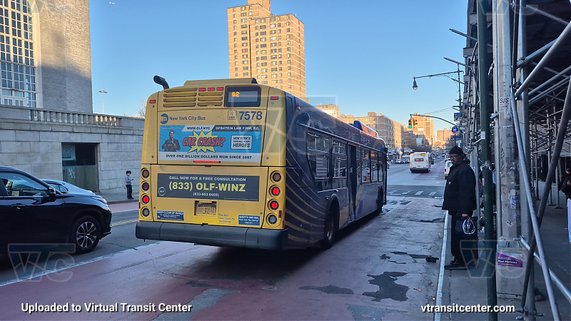 MTA New York City 7578 on the 2/5 shuttle 
Due to a destination sign code glitch, this bus showed the signage weirdly.
