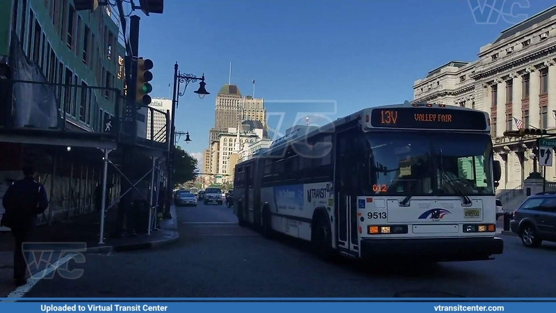 NJ Transit 9513 on Route 13V
Route 13V to Valley Fair
Neoplan AN459
Broad Street at Franklin Street, Newark, NJ
