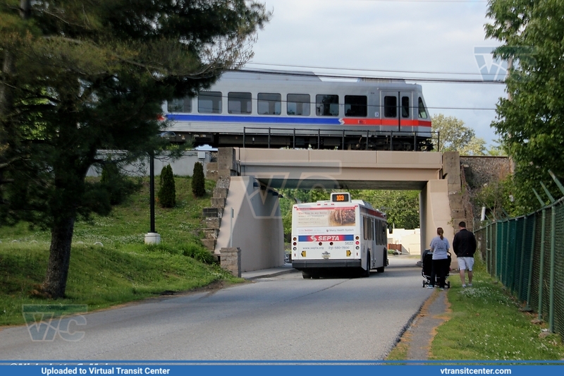 SEPTA Metro Norristown/N5 154 on NHSL
Norristown High-Speed Line to 69th St Terminal 
Crossing over the former Ardmore Trolley Line, now a busway.
