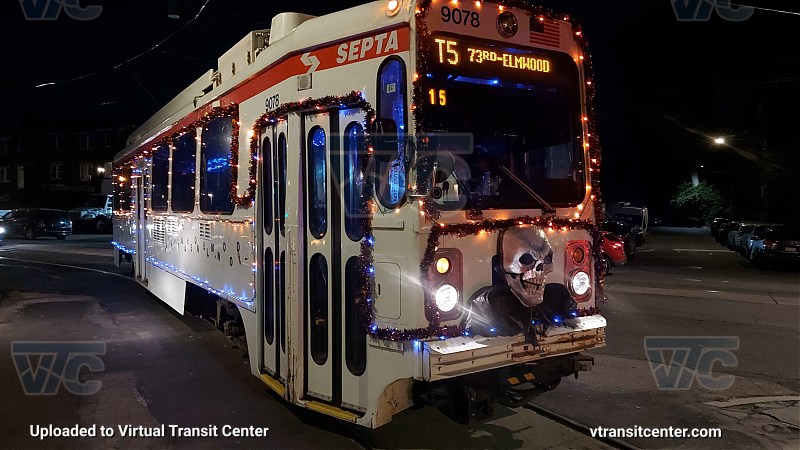 Ghost Face 
Taken Oct. 2nd, 2025. Halloween Trolley #9078 made by Elmwood Depot. Normally Callowhill does the decorations but couldn't this year due to ongoing track replacement at 40th & Lancaster.
