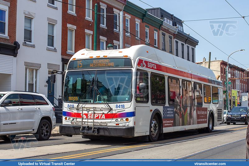 SEPTA 8418 on Route G1 (Former route 15)
2010 New Flyer DE40LFR
G1: 63rd-Girard to Richmond-Westmoreland
Keywords: SEPTA Bus;New Flyer Restyled;New Flyer DE40LFR