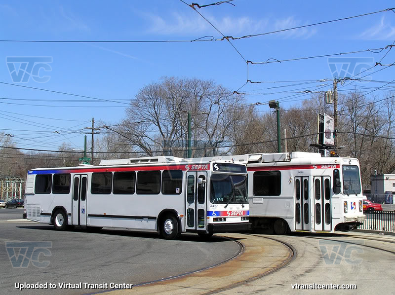 SEPTA Neoplan 3427 and SEPTA Trolley K-Car 9098
SEPTA 3427 is on a "Farewell to the Neoplans" Charter
Keywords: SEPTA Bus;Neoplan AN440
