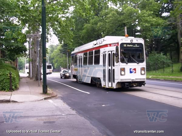 SEPTA Trolley K-Car 9063 on Route 11
Route 11 to Darby via Woodland
