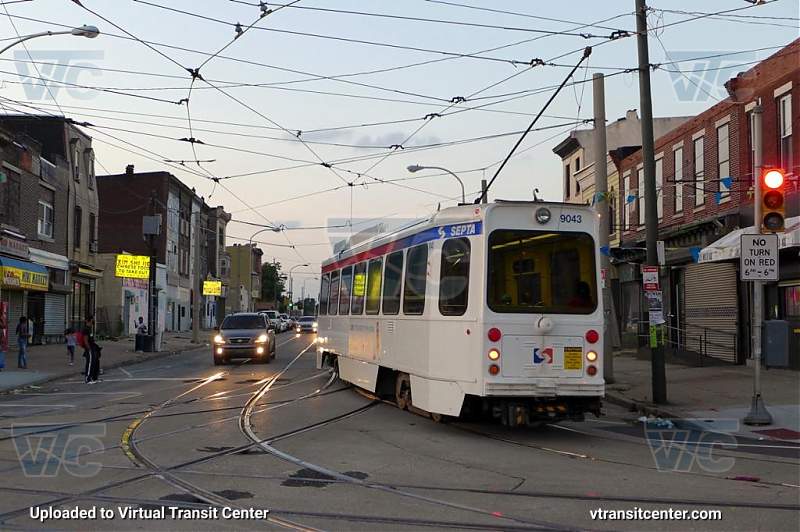 SEPTA Trolley K-Car 9043 on Route 36
Route 36 to 13th-Market
Rear view
