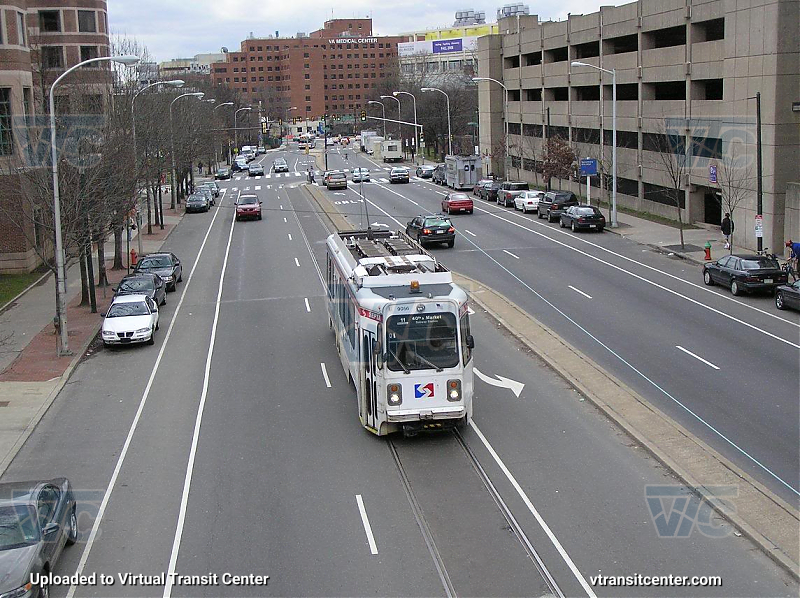 SEPTA Trolley K-Car 9056 on Route 11
Overhead view
