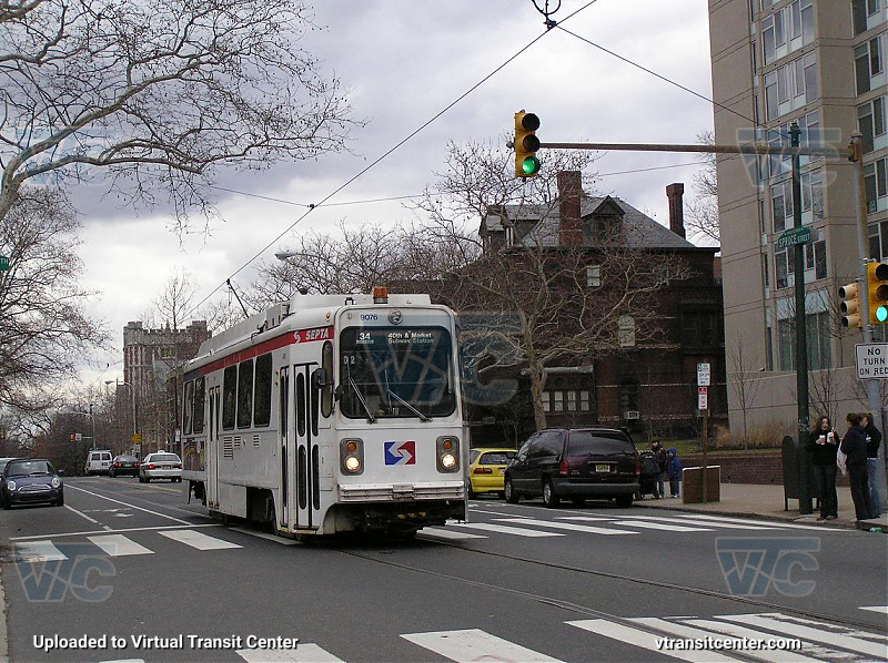 SEPTA Trolley K-Car 9076 on Route 34
Route 34 to 40th and Market Subway Station
