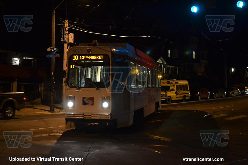 SEPTA Trolley K-Car 9098 on Route 10
Route 10 to 13th-Market
