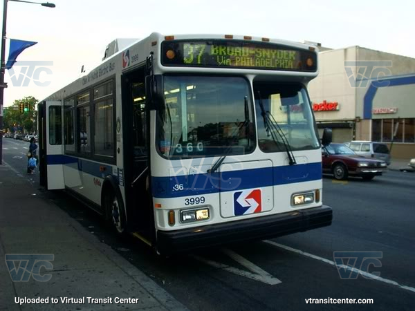 MTA New York City 6365 on SEPTA Route 37
SEPTA evaluated an Orion VII hybrid bus to test the BAE hybrid-electric series powertrain. This particular bus, numbered as 3999, operated on route 37.
