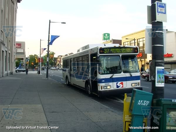 MTA New York City 6365 on SEPTA Route 37
SEPTA evaluated an Orion VII hybrid bus to test the BAE hybrid-electric series powertrain. This particular bus, numbered as 3999, operated on route 37.

