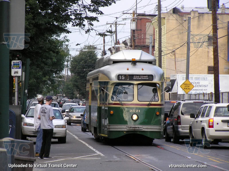 SEPTA Trolley PCC-II 2321 on Route 15
Route 15 to 63rd Street via GIrard Avenue
